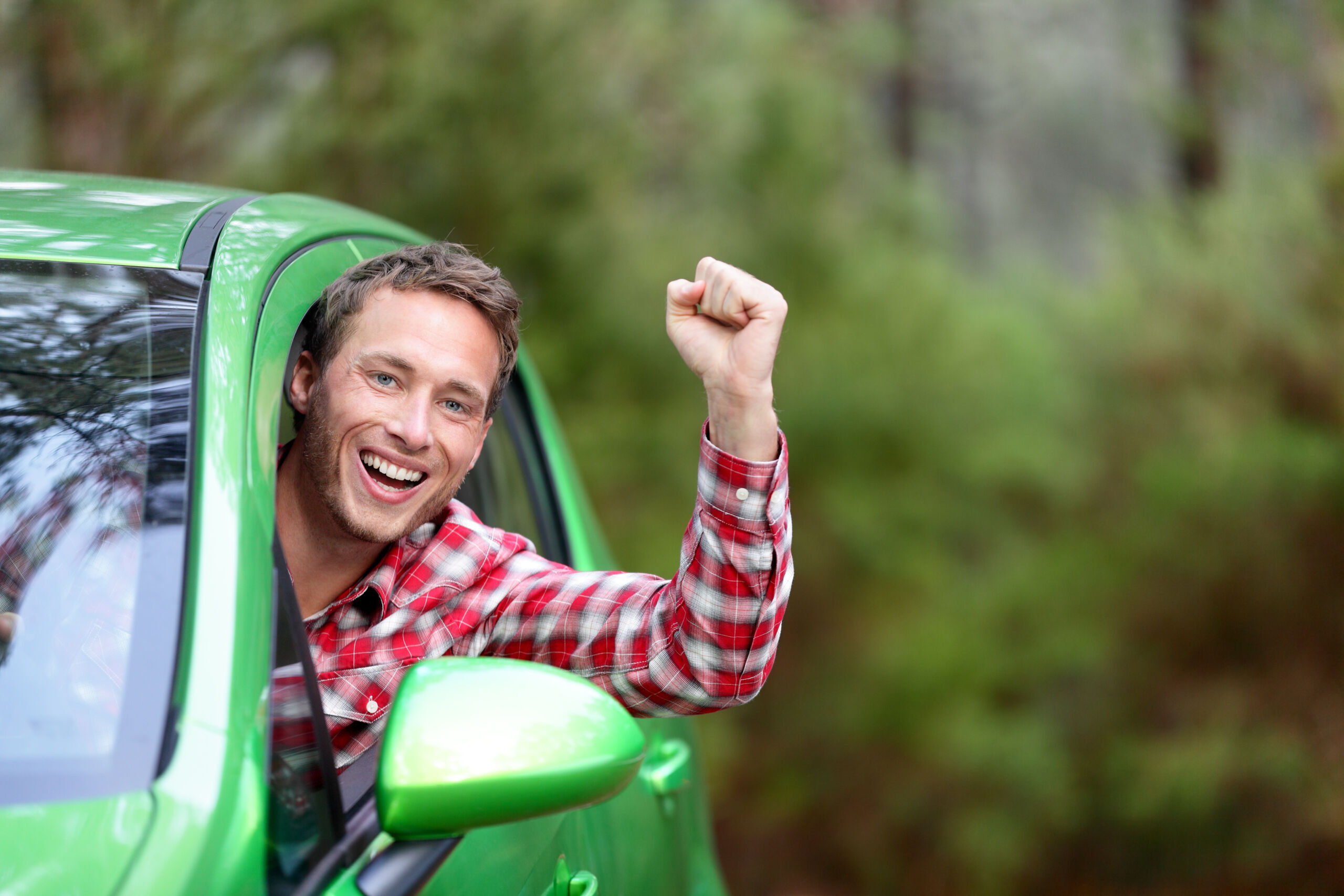 Green,Energy,Biofuel,Electric,Car,Driver,Happy,And,Excited.,Man